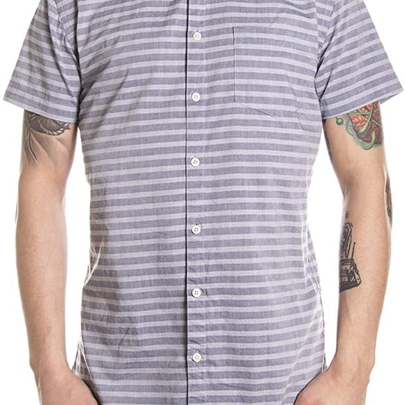 NWT Men's Minimum Blue Striped Button Down Collard Shirt - Size Small - Picture 1 of 7